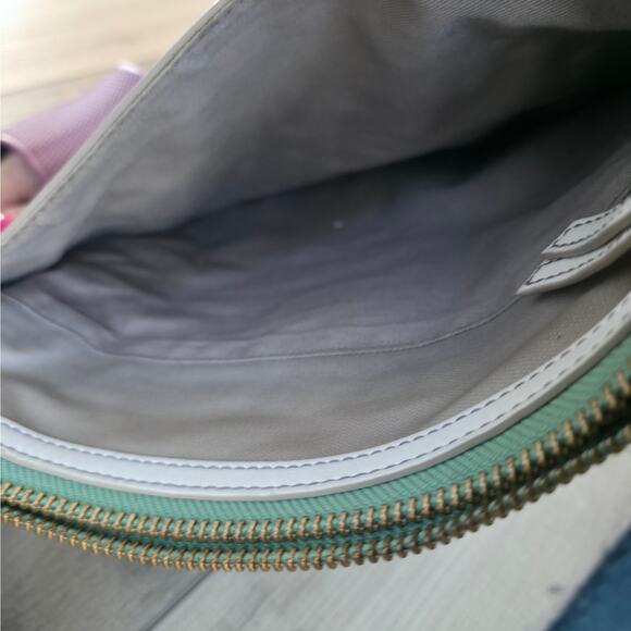 Fossil Crossbody Blue/Green Polka Dot Adjustable Strap PVC Coated Bag - Picture 8 of 12